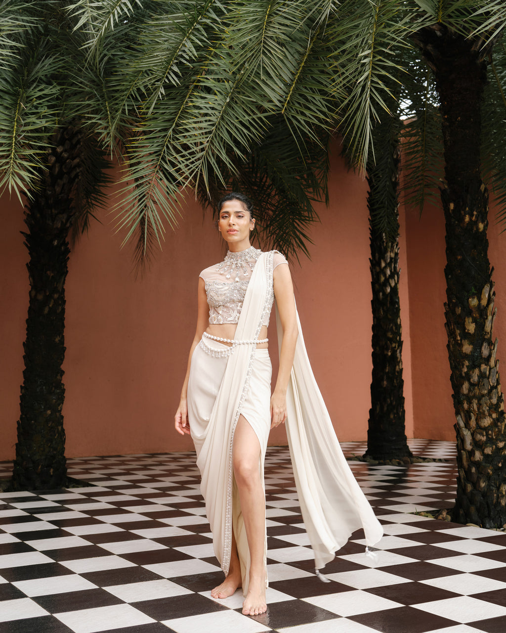 Champagne Etm Draped Saree