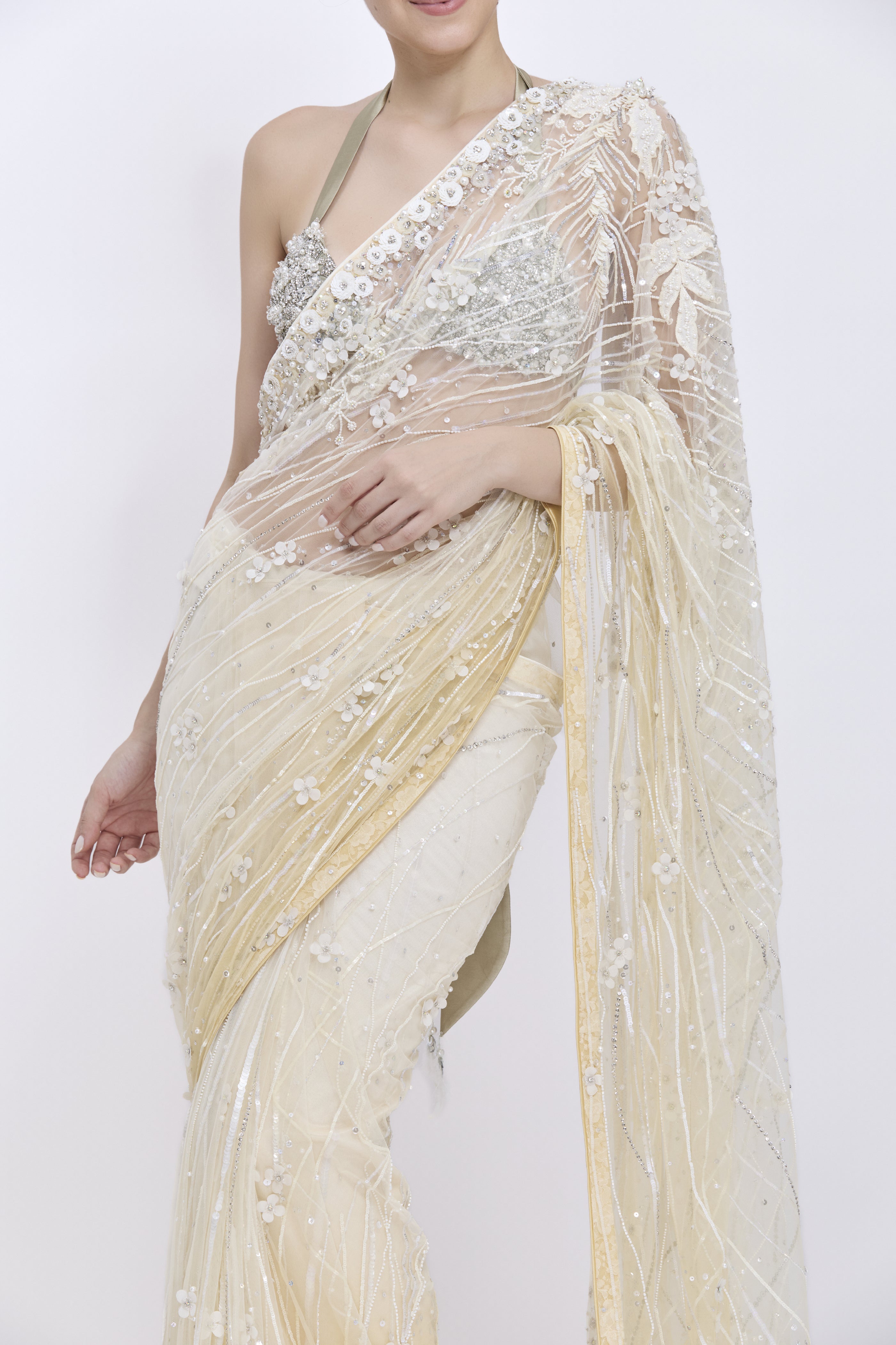 Shaded Creme - Biscuit Gold Saree