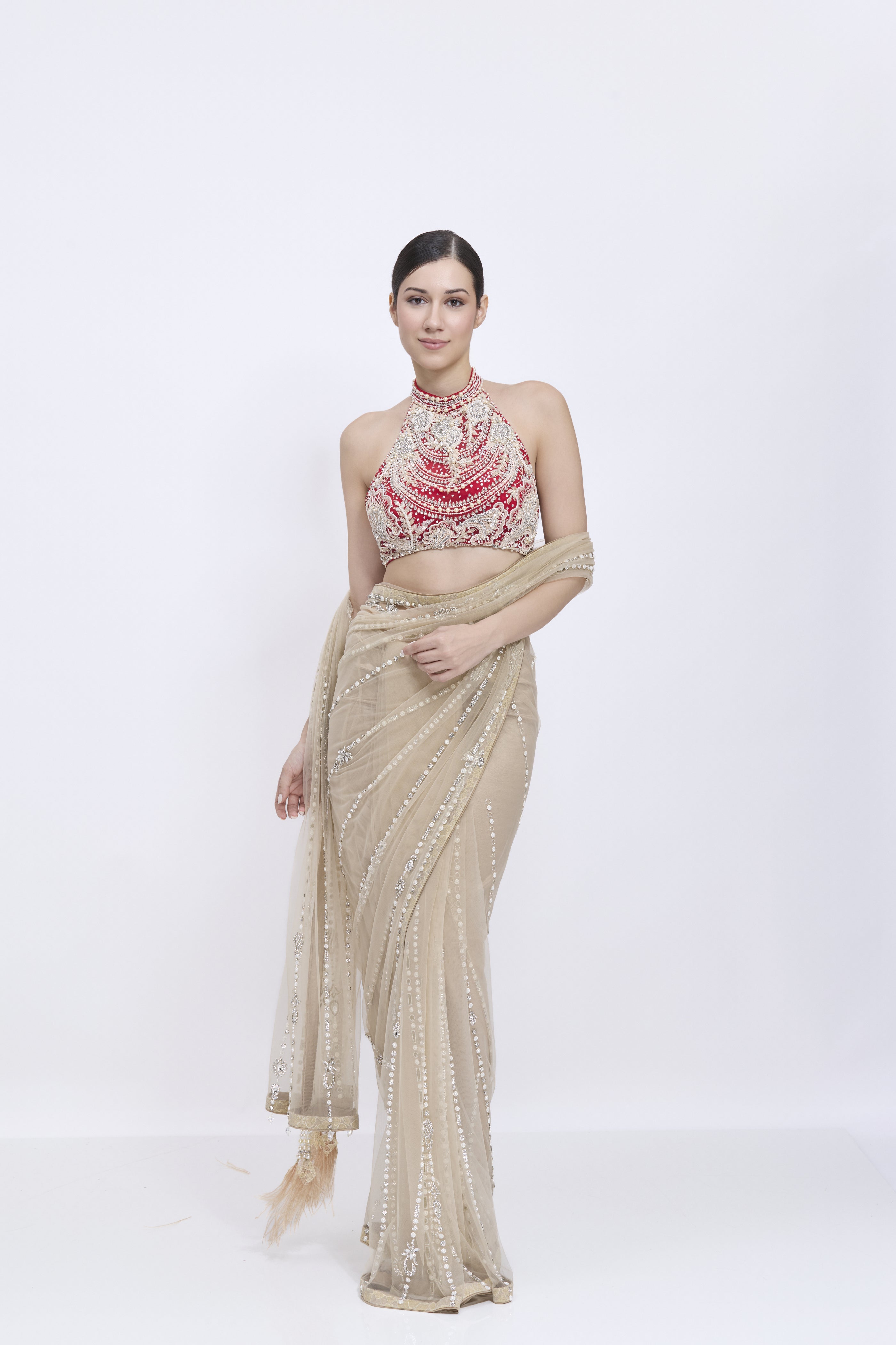 Khaki Gold Saree