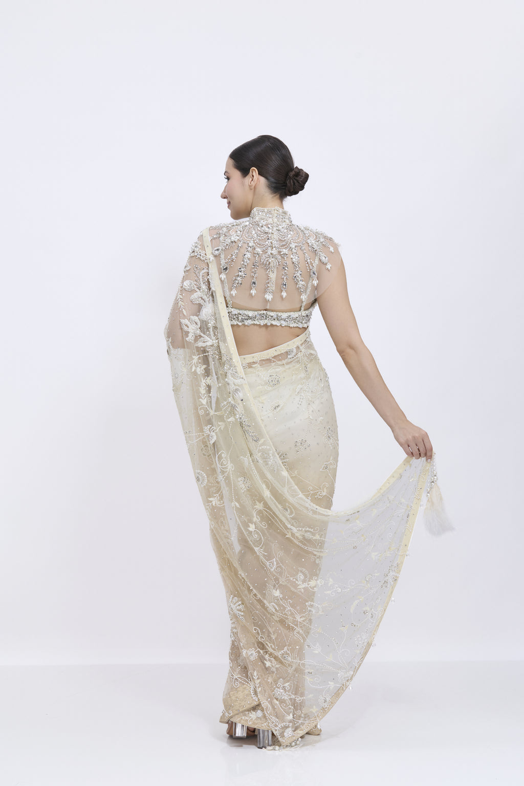 Shaded Creme- Mehendi-Khaki Gold Saree