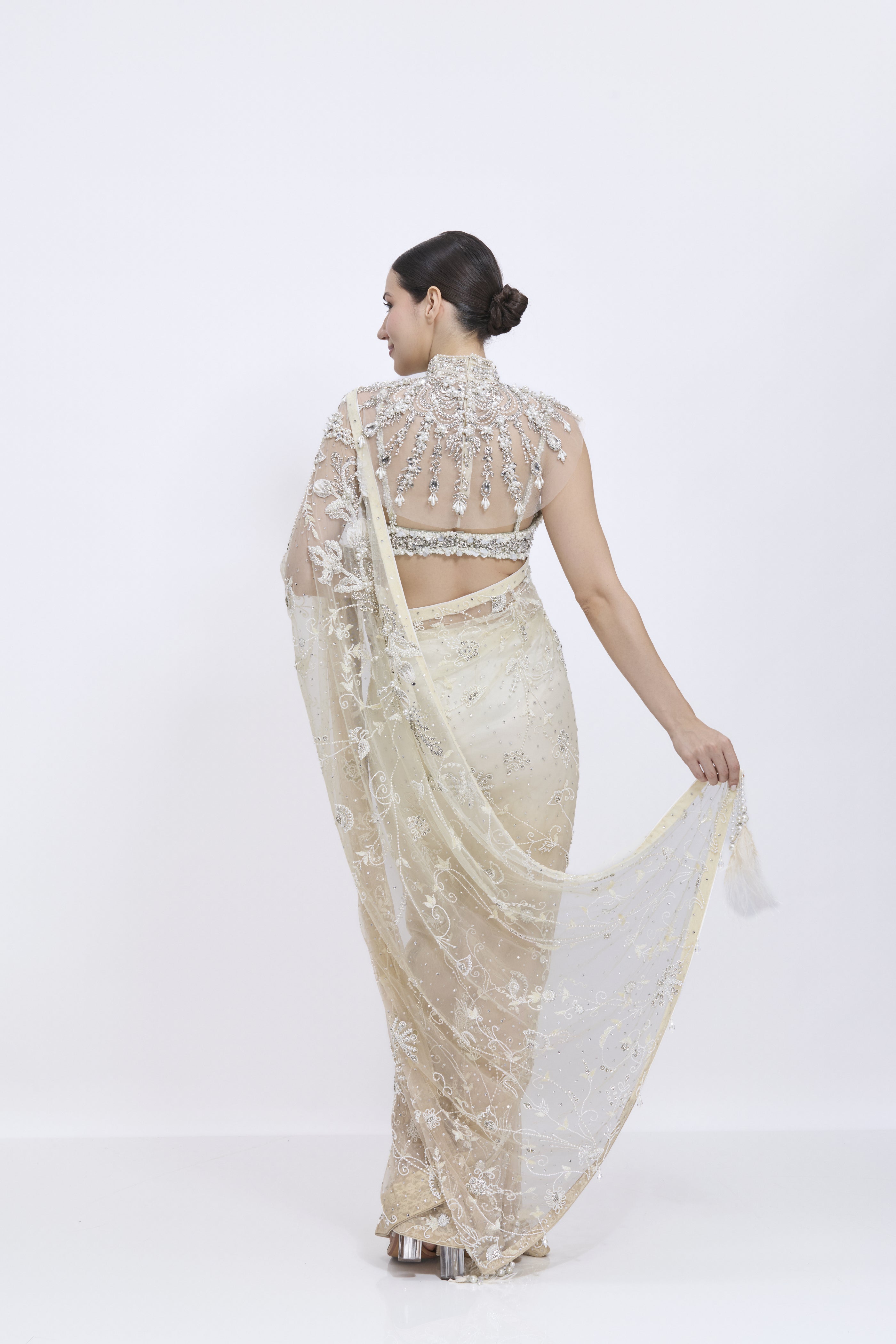Shaded Creme- Mehendi-Khaki Gold Saree