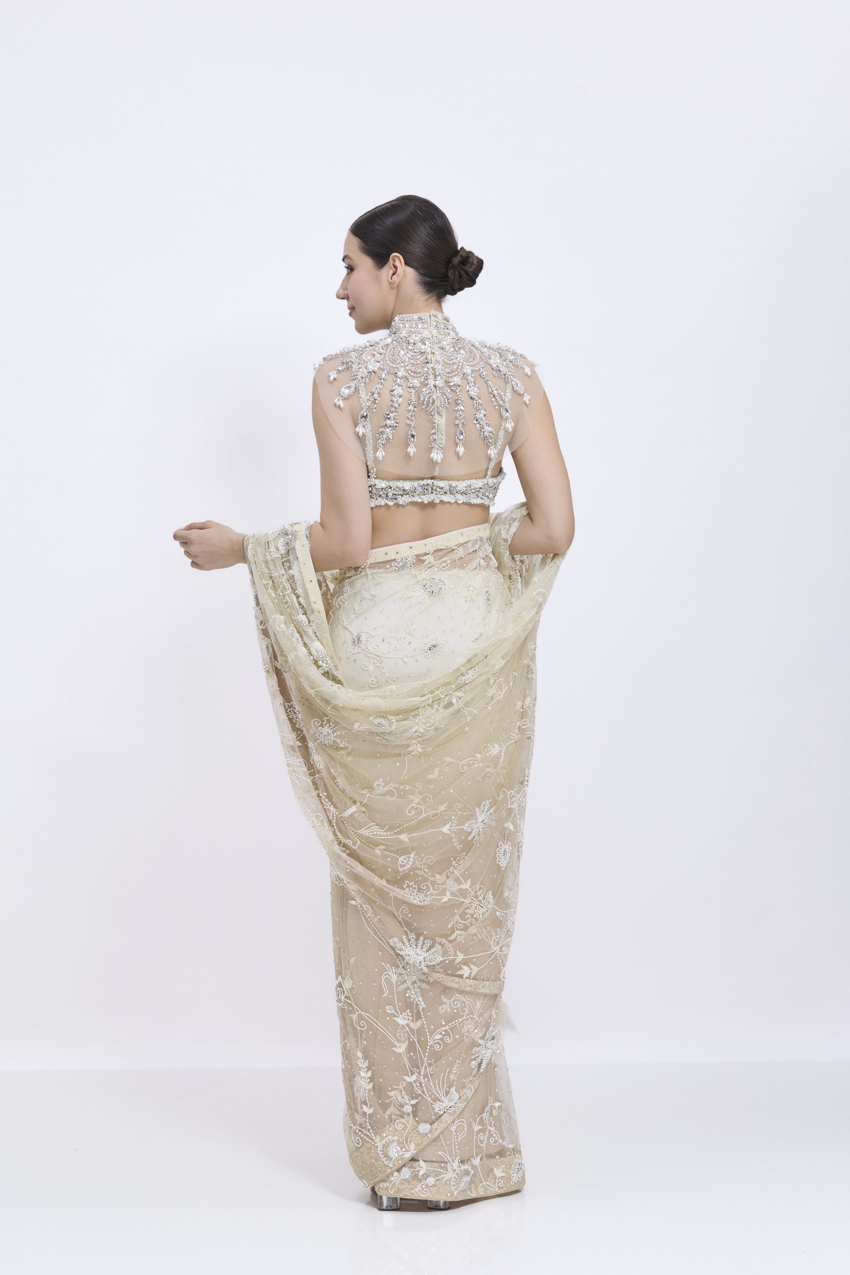 Shaded Creme- Mehendi-Khaki Gold Saree