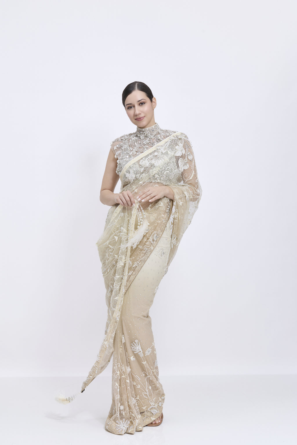 Shaded Creme- Mehendi-Khaki Gold Saree