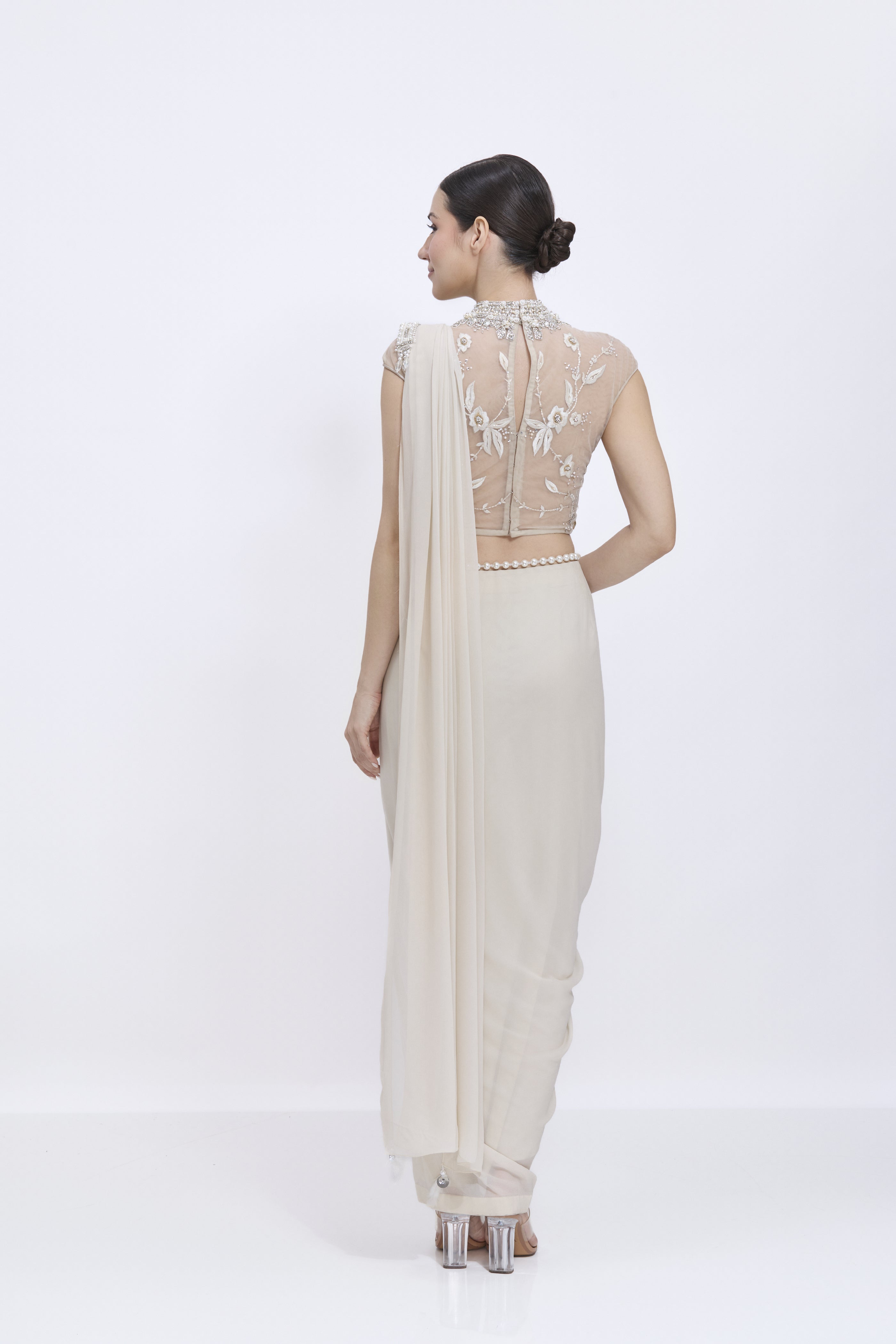 Champagne Etm Draped Saree