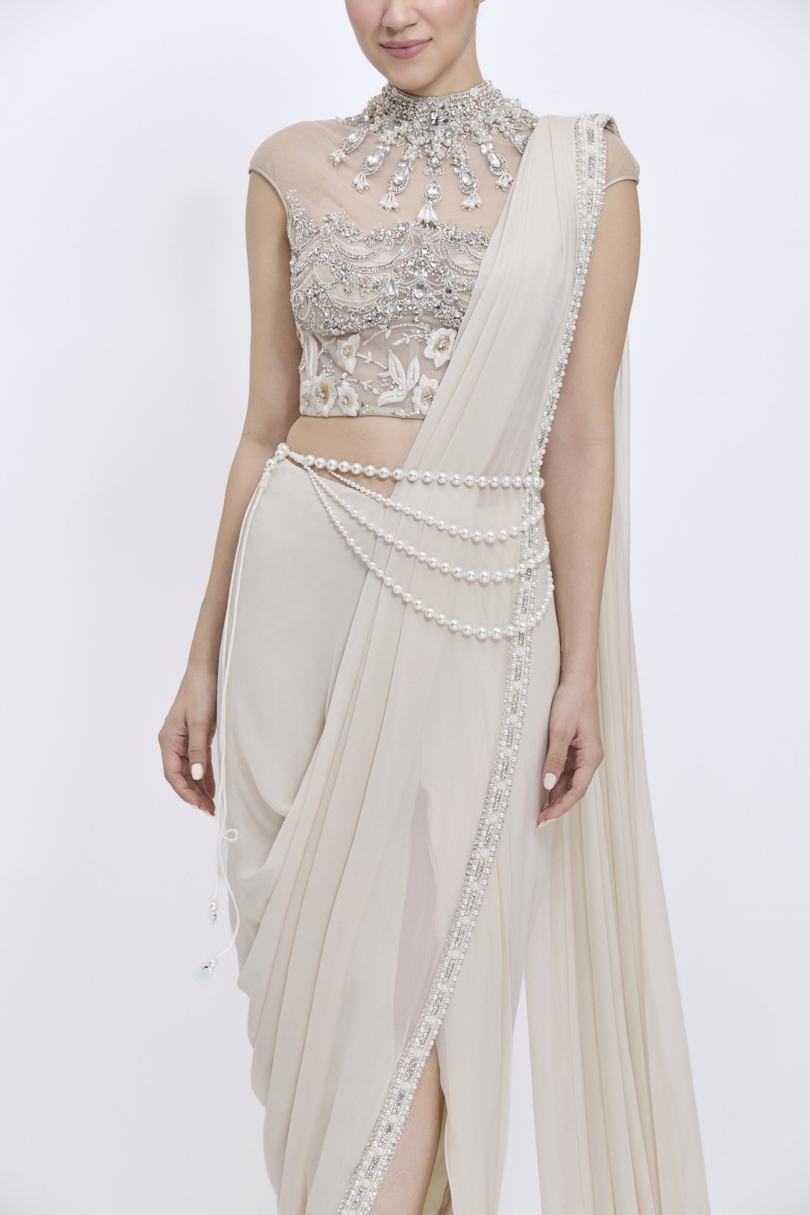 Champagne Etm Draped Saree
