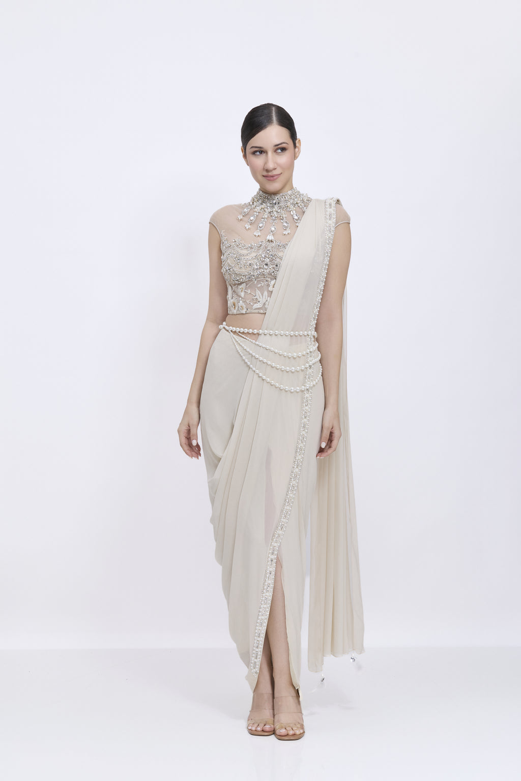 Champagne Etm Draped Saree