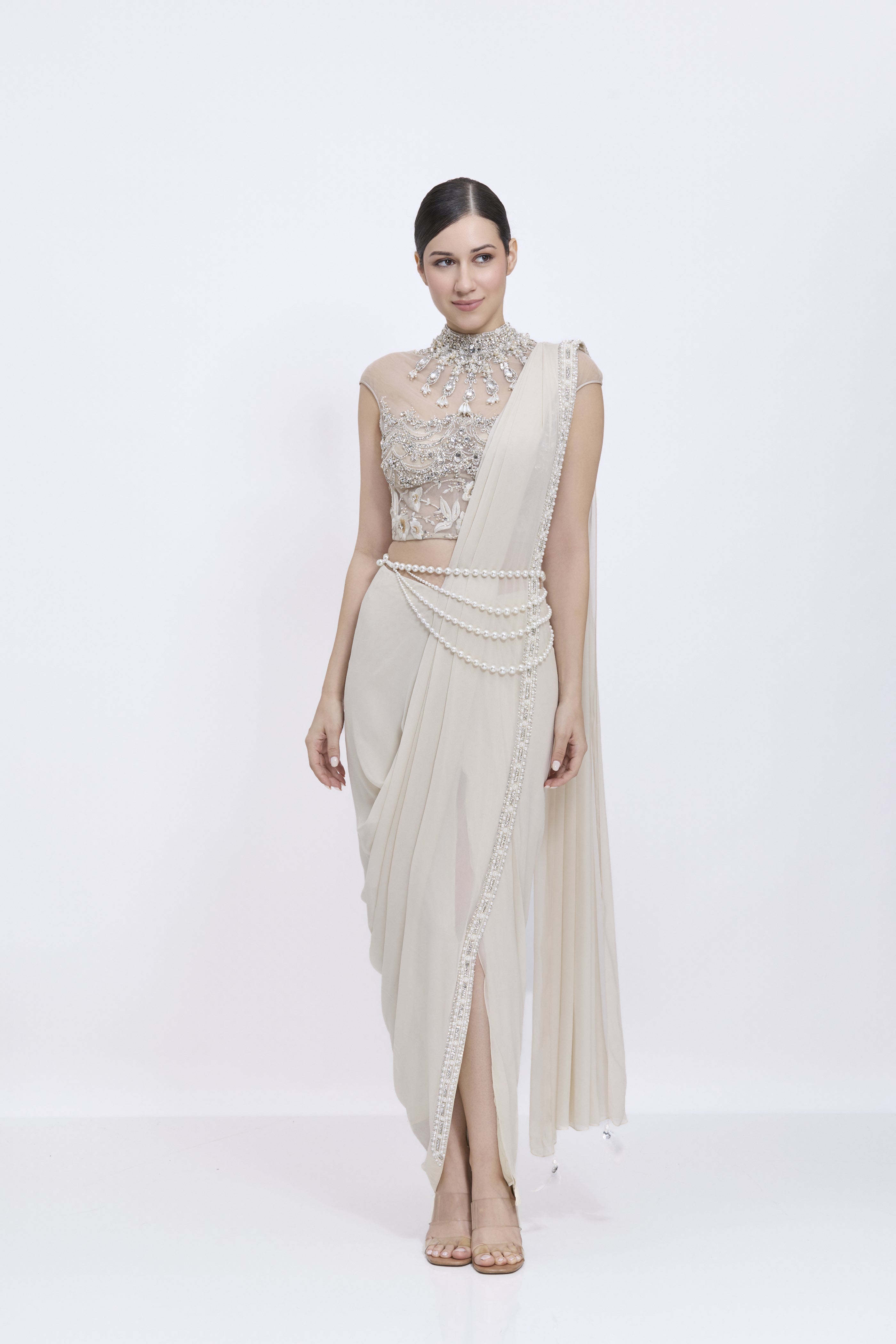 Champagne Etm Draped Saree